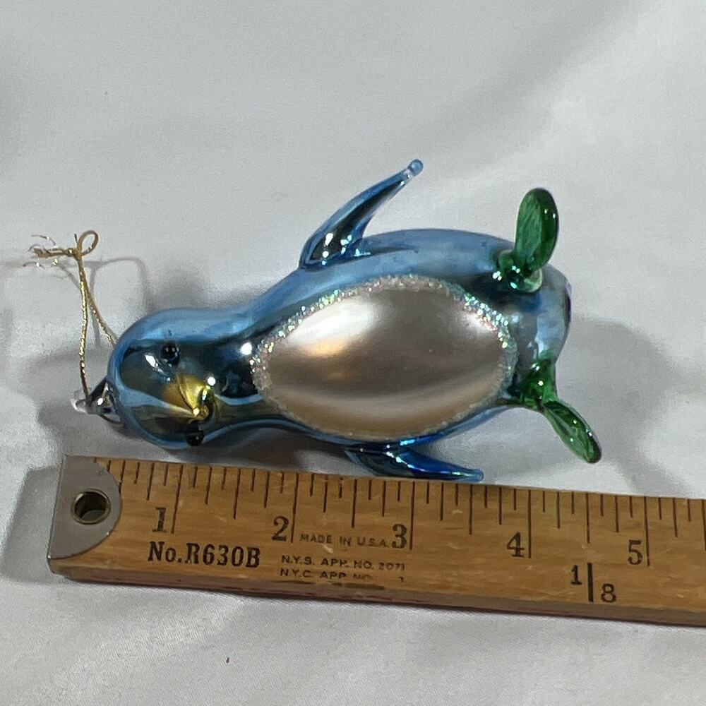Vintage Hand Blown Art Glass Penguin Figurine Ornament Blue Green Glossy 4.5” - Picture 9 of 9